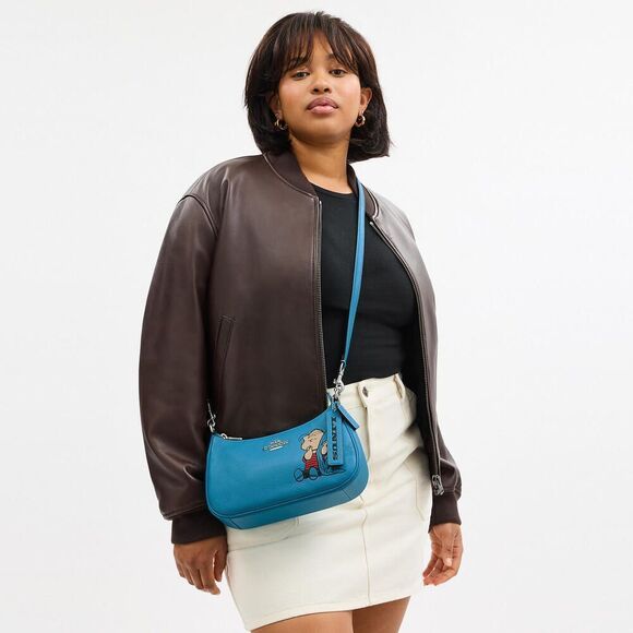 Coach X Peanuts Leather Teri Shoulder Bag With Linus Crossbody Purse - Picture 11 of 13